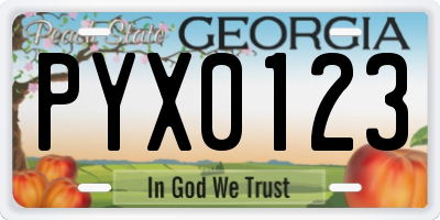 GA license plate PYX0123