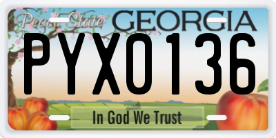 GA license plate PYX0136