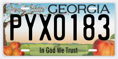 GA license plate PYX0183