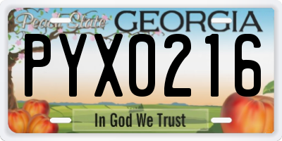 GA license plate PYX0216
