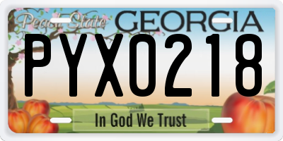GA license plate PYX0218