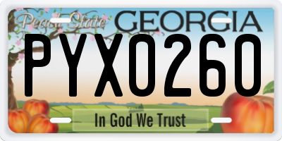 GA license plate PYX0260