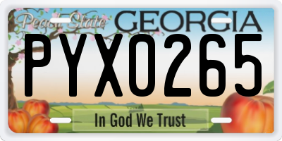 GA license plate PYX0265