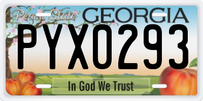 GA license plate PYX0293