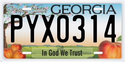 GA license plate PYX0314