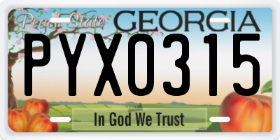 GA license plate PYX0315