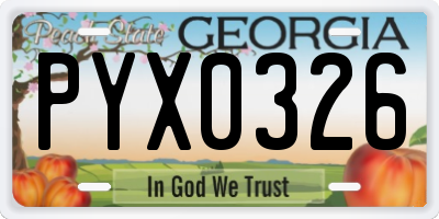 GA license plate PYX0326