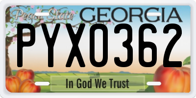 GA license plate PYX0362