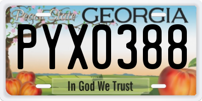 GA license plate PYX0388
