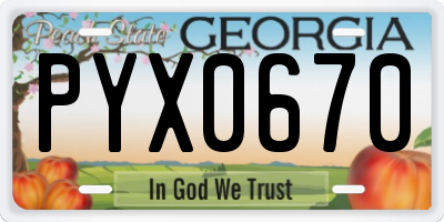 GA license plate PYX0670
