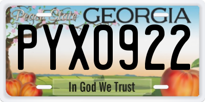 GA license plate PYX0922