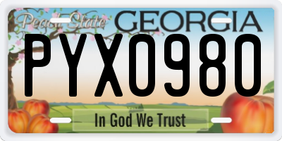 GA license plate PYX0980