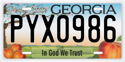 GA license plate PYX0986