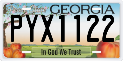 GA license plate PYX1122