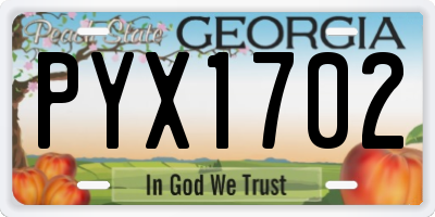 GA license plate PYX1702