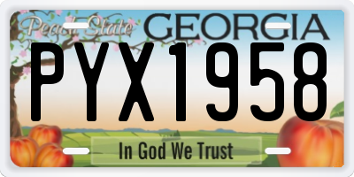 GA license plate PYX1958