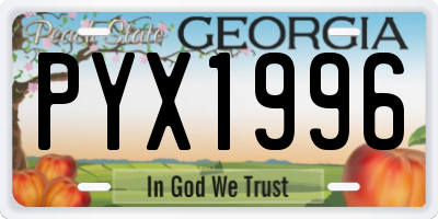 GA license plate PYX1996