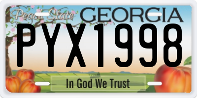 GA license plate PYX1998