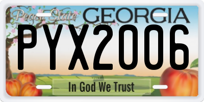GA license plate PYX2006