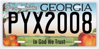 GA license plate PYX2008