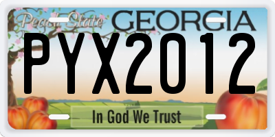 GA license plate PYX2012