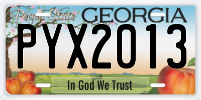 GA license plate PYX2013