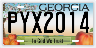 GA license plate PYX2014
