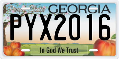 GA license plate PYX2016