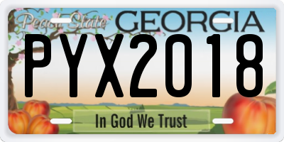 GA license plate PYX2018