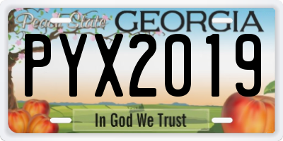 GA license plate PYX2019