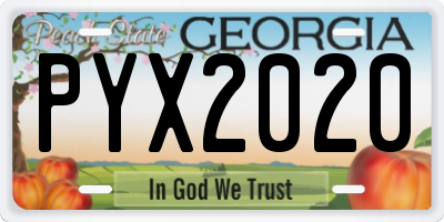 GA license plate PYX2020