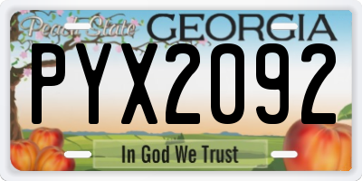 GA license plate PYX2092