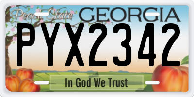 GA license plate PYX2342