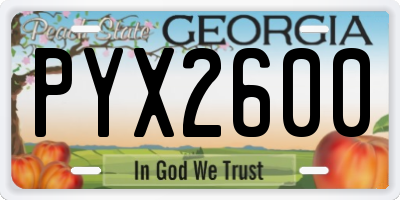 GA license plate PYX2600
