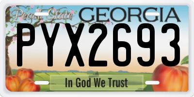 GA license plate PYX2693