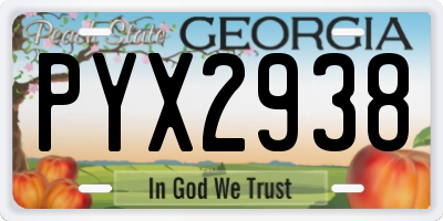 GA license plate PYX2938
