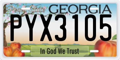 GA license plate PYX3105