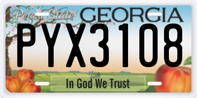 GA license plate PYX3108