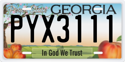 GA license plate PYX3111