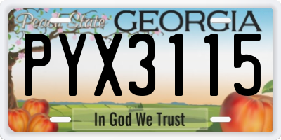 GA license plate PYX3115