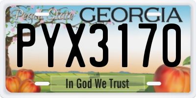 GA license plate PYX3170
