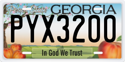 GA license plate PYX3200