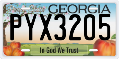 GA license plate PYX3205
