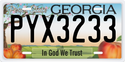 GA license plate PYX3233