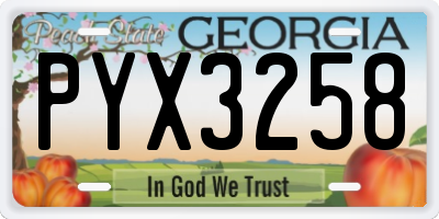 GA license plate PYX3258