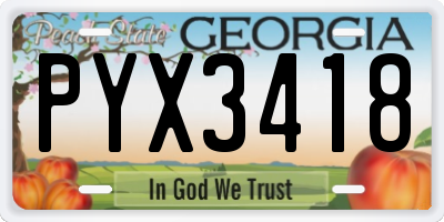 GA license plate PYX3418