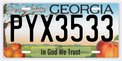 GA license plate PYX3533