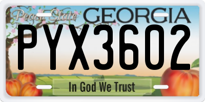 GA license plate PYX3602