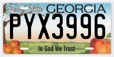 GA license plate PYX3996
