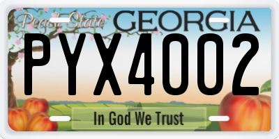 GA license plate PYX4002
